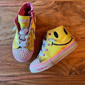 Sketchers Twinkle Toes Yellow & Pink Happy Face Light Up Rhinestone Sneakers